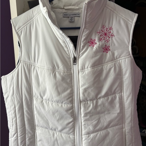 Women’s Port Authority White  vest with embroidered snowman in back XL - Picture 1 of 5